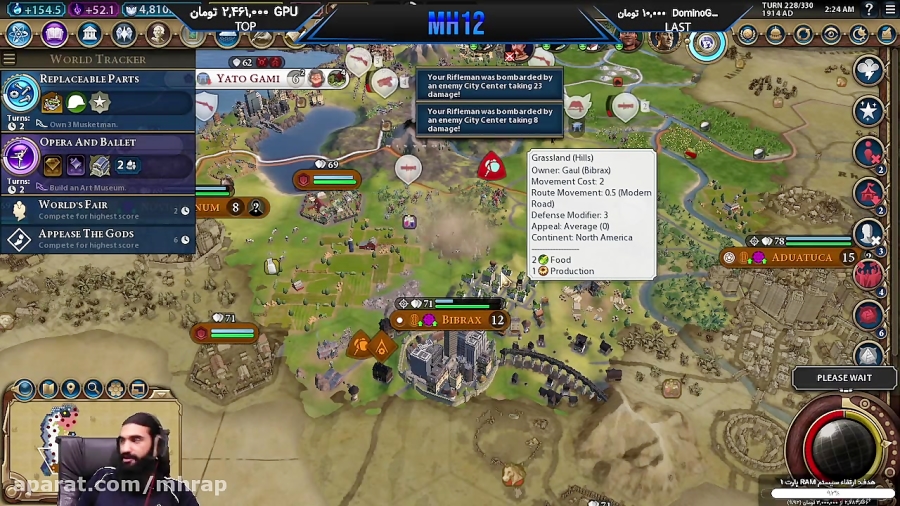 پارت 12 بازی Civilization VI کشور پاشید و درحالت سقوط قرار گرفت ارتش نابود شد