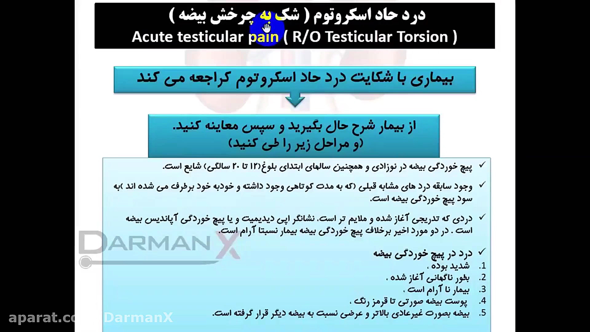 آموزش ارولوژی(نسخه، اوردر، اپروچ، آزمایشات و...)(چرخش بیضه، تورشن بیضه) لیزر مو