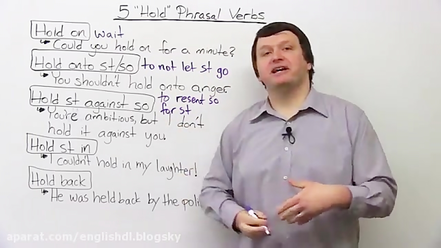 Phrasal Verbs with HOLD hold on, hold against, hold