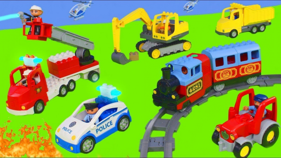 fire truck train tractor police cars