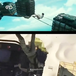 صحنه الهام گرفته شده در فیلم از بازی Uncharted 3