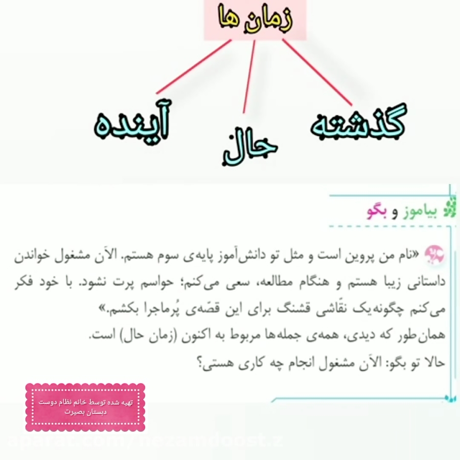 فارسی پایه سوم ابتدایی، درس پنجم« بیاموز و بگو