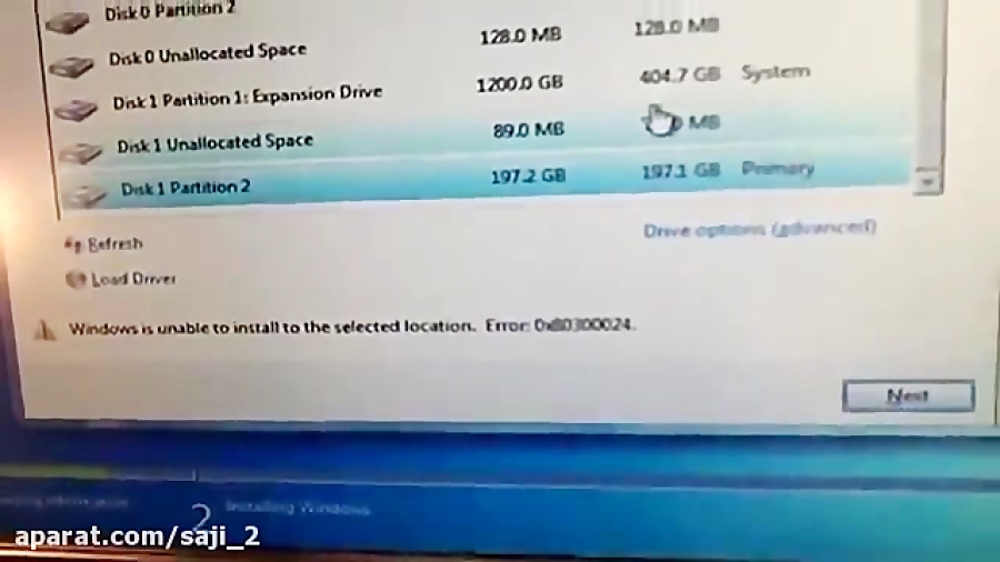 Нам не удалось установить windows в выбранное расположение 0x80300024