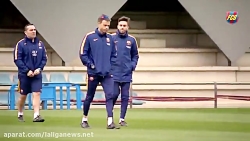 تمرین بارسلونا پیش از بازی با...