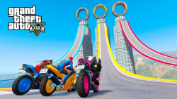 چالش موتور سیکلت با اسپایدرمن و سوپر قهرمانان!  GTA V Mods