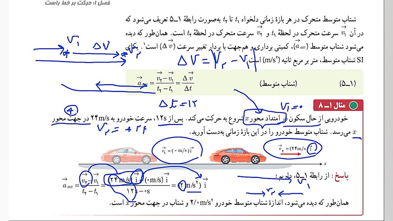 درسنامه شتاب - معرفی شتاب متوسط- بررسی مثال کتاب درسی زمان735ثانیه