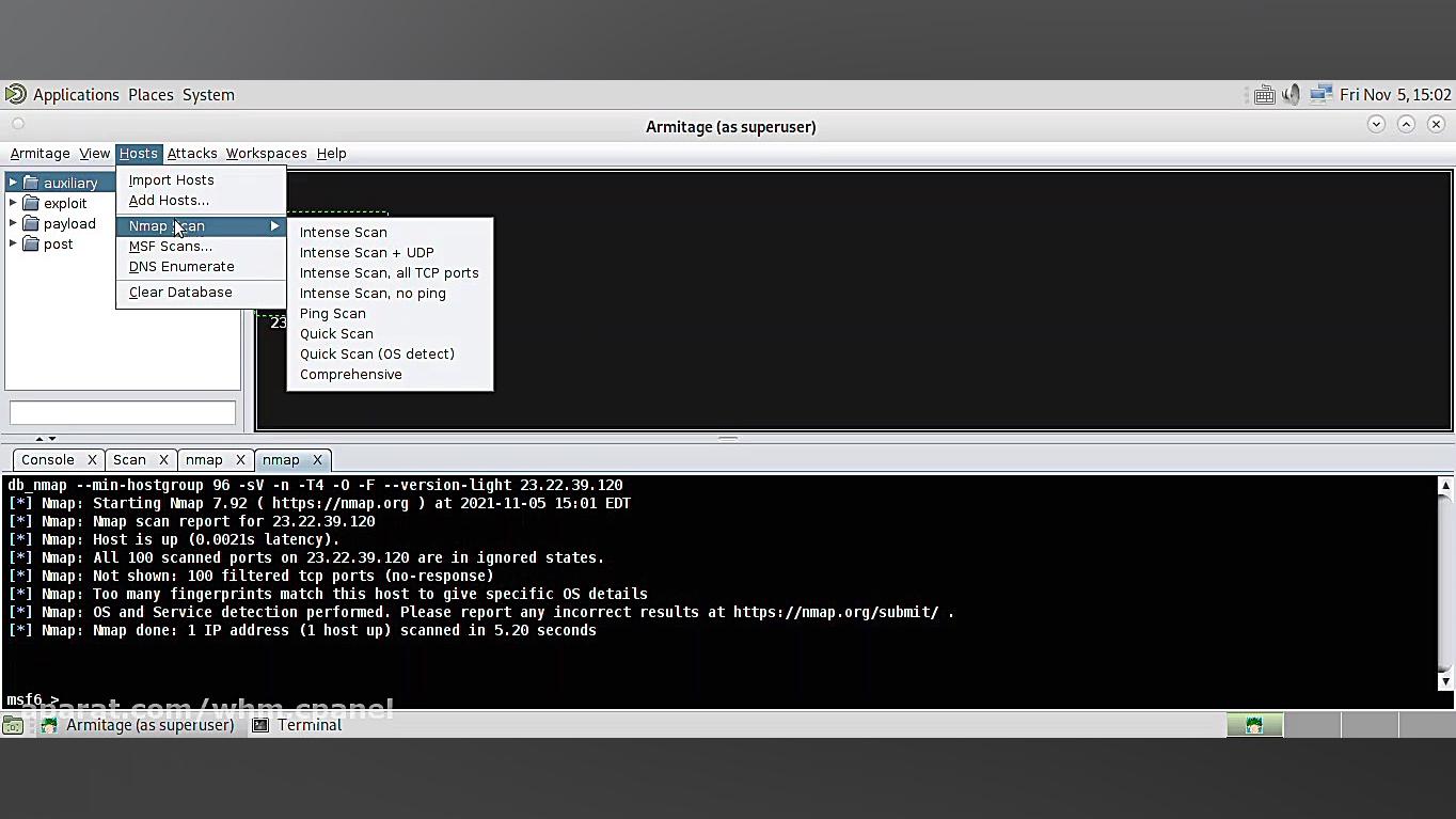 intense scan and quick scan server on Armitage دندان مصنوعی