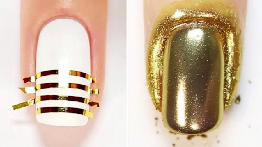 طراحی ناخن طلایی و جدید :: دیزاین ناخن با نوار