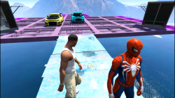 فرانکلین و مرد عنکبوتی مینی بدلکاری ماشین مسابقه رمپ چالش در GTA 5