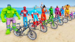 چالش دوچرخه سواری ابر قهرمانان در ساحل ، هالک و مرد عنکبوتی و مرد آهنی