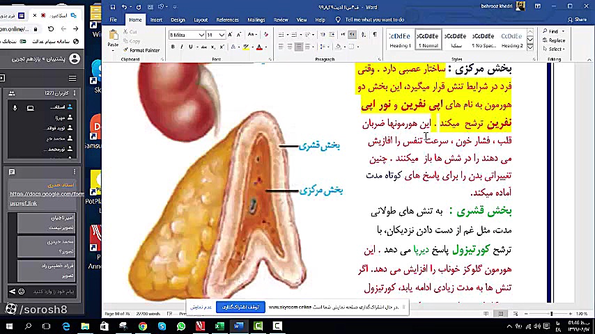 تدریس زیست2 سال یازدهم فصل4 گفتار2 مبحث غدۀ فوق کلیوی فقط کلینیک لیزر