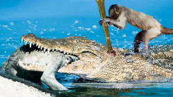نبرد بابون با کروکودیل برای نج...