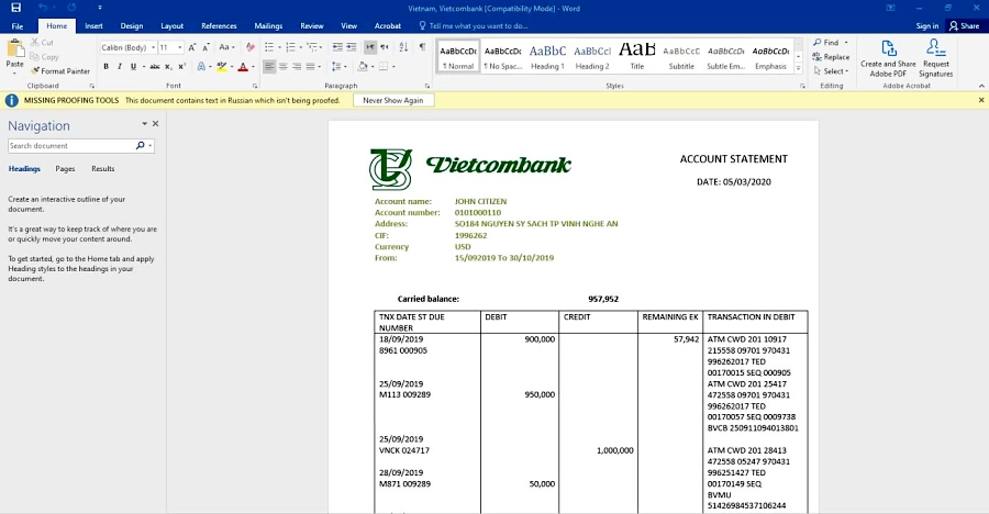 vietnam-vietcombank-proof-of-address-statement-template