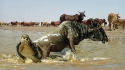 حمله کروکودیل به بوفالو به رود...