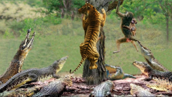 بابون به موقع از تعقیب ببر فرا...