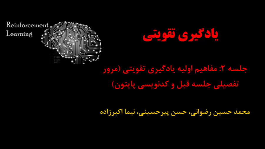 یادگیری تقویتی (جلسه 2: مفاهیم اولیه- مرور تفصیلی جلسه قبل و کدنویسی پایتون) دکتر محمد حسین رضوانی