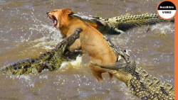 شیر و توله سعی می کنند از رودخ...