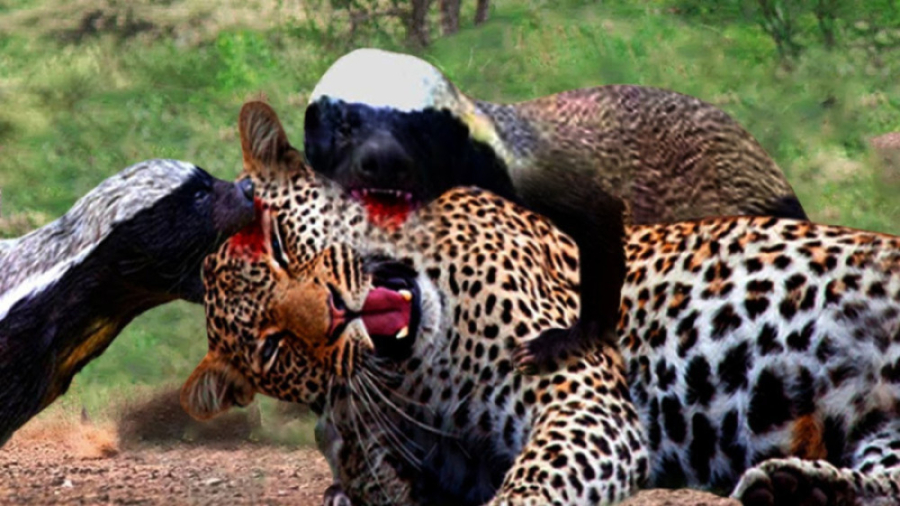 پلنگ در مقابل گورکن عسل خوار...