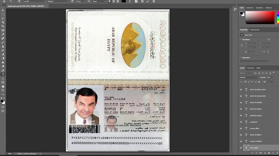 Egypt passport template in PSD format, fully editable