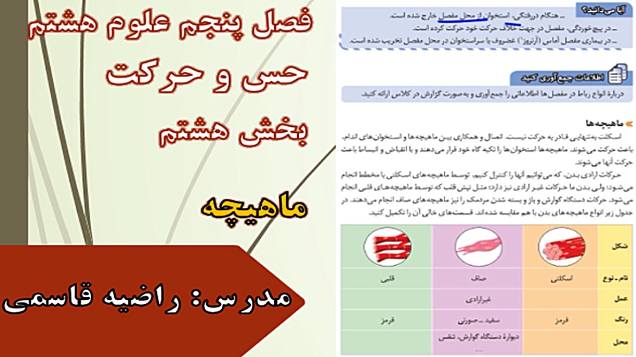 انواع ماهیچه، علوم هشتم فصل حس و حرکت کیهان کلهر