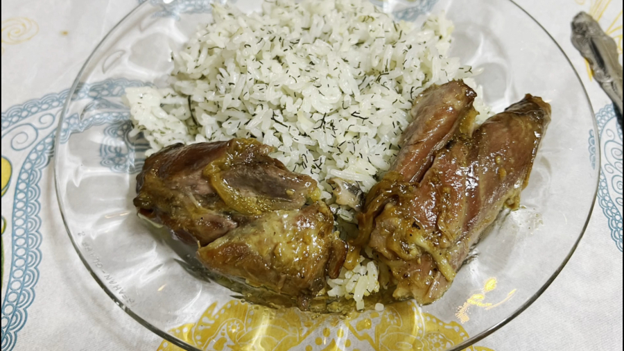 ماهیچه زعفرانی بدون سیر با کته شوید و باقالی  ، اموزش اشپزی