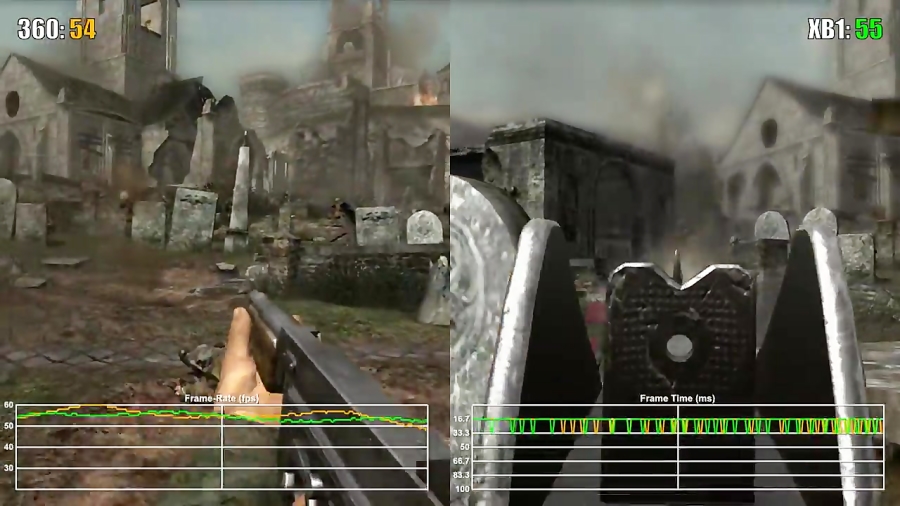 مقایسه فریم ریت بازی Call of Duty 3 XO VS X360