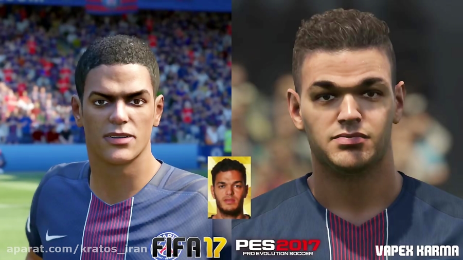 مقایسه چهره بازیکنان PSG در PES 2017 و FIFA 17