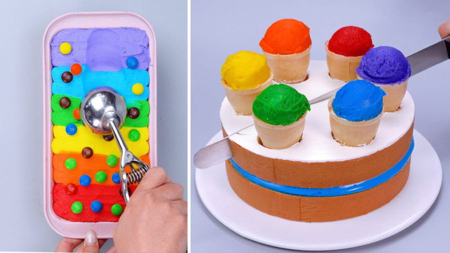 ایده های خوشمزه تزیین کیک رنگین کمانی