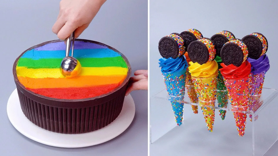 آموزش کیک بستنی - تزئین کیک رنگارنگ بسیار خوشمزه