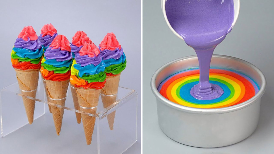 آموزش های تزیین کیک رنگین کمانی | ایده های خوشمزه کیک بستنی