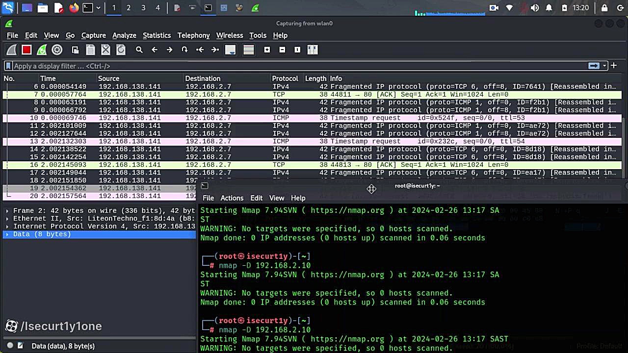 فحص الشبكات والاجهزة المتصلة وتخطى انظمة الحماية | Nmap scan On kali linux بررسی لک صورت