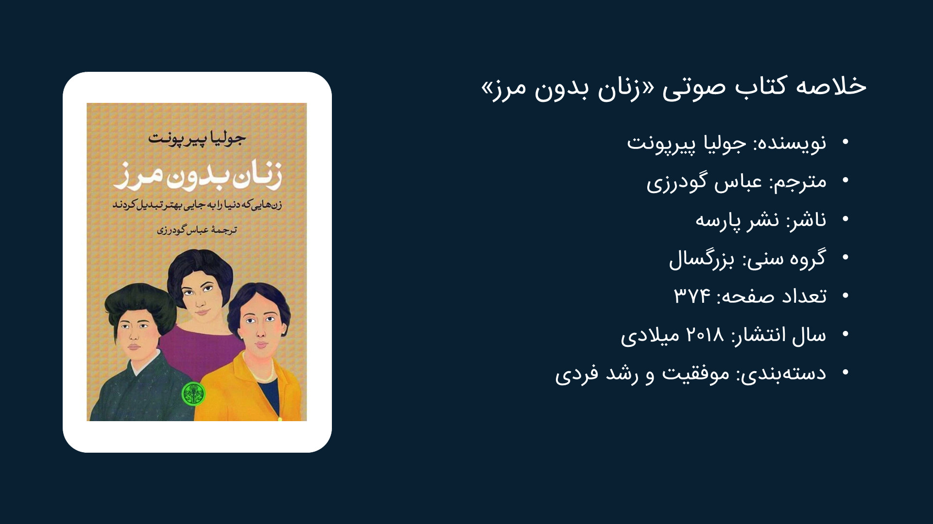 کتاب زنان بدون مرز اثر جولیا پیرپونت زمان364ثانیه