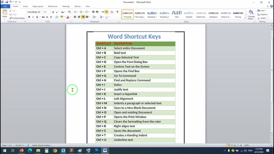 کلید های میان بر ورد word shortcut key زمان949ثانیه