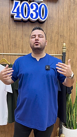 تیشرت یقه کوبایی بیسیک سایز بزرگ مردانه