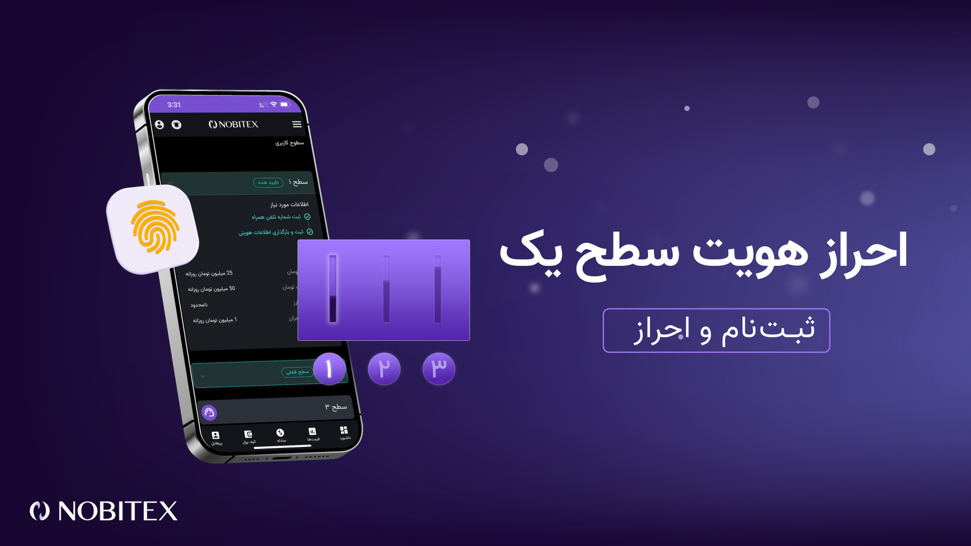 احراز , هویت , سطح , نوبیتکس , دسترسی , امکانات , حذف , محدودیت‌های , واریز , برداشت , مبادله , نیاز , ثبت , اقدام , ارتقاء , کاربری