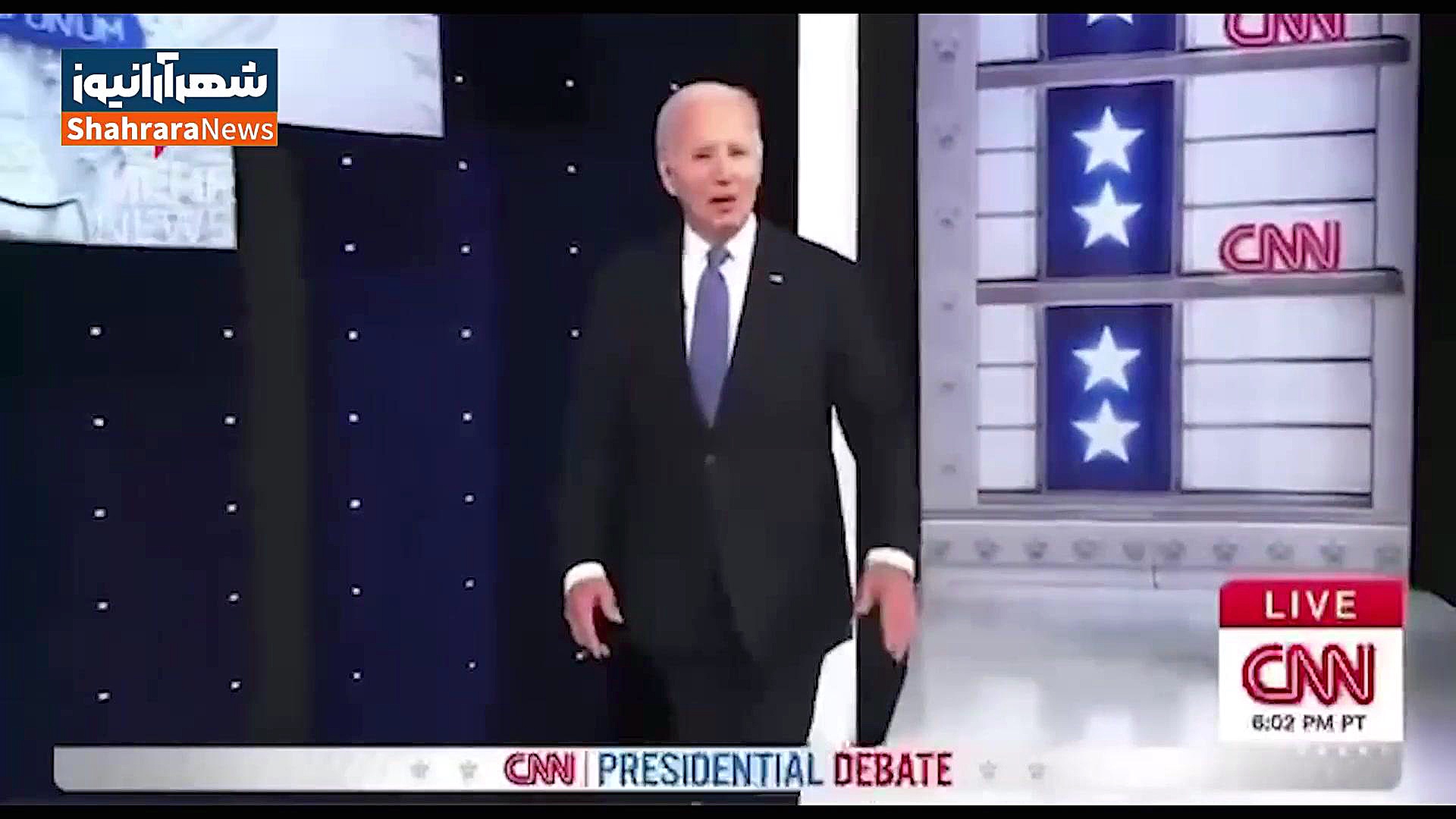 لحظه ورود جنجالی جو بایدن و دونالد ترامپ به استودیوی مناظره انتخابات آمریکا زمان28ثانیه