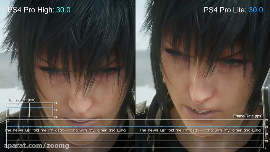 نرخ فریم Final Fantasy XV در مقایسه با PS4 Pro - زومجی