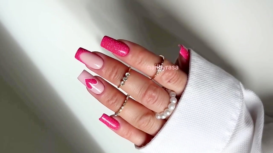 ناخن مصنوعی راسا طرح قلب شاین رنگ صورتی اکلیلی