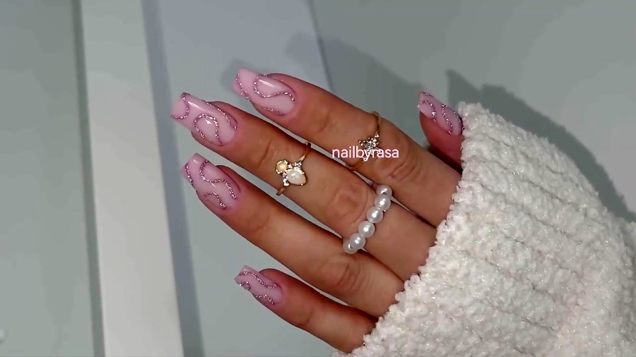 ناخن مصنوعی راسا طرح ماربل خطی شاین رنگ صورتی نود