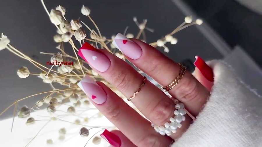 ناخن مصنوعی راسا مدل قلب و فرنچ خطی رنگ سفید و قرمز