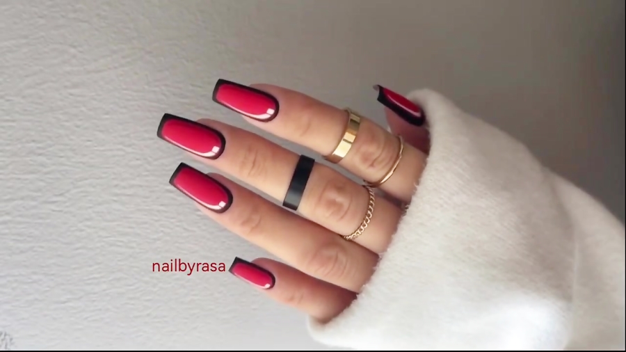 ناخن مصنوعی راسا طرح مینیمال سه بعدی رنگ قرمز مشکی