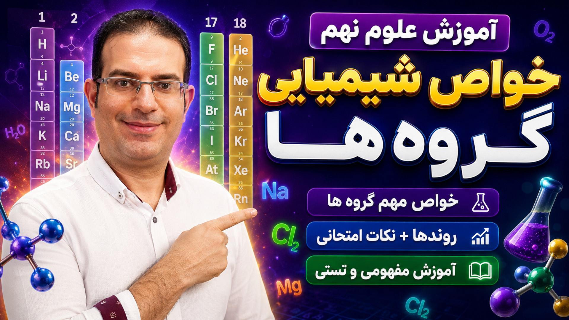 آموزش علوم نهم خواص شیمیایی گروه ها استاد محزون