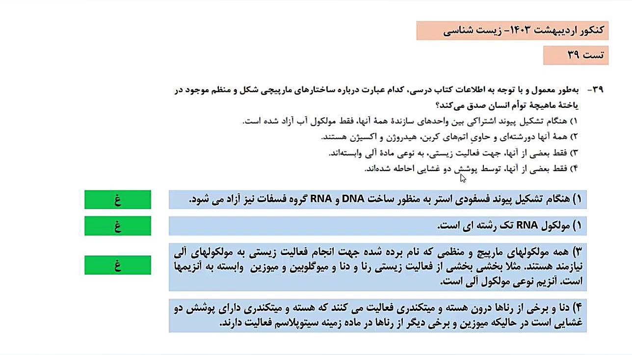 تحلیل تست «۳۹» کنکور زیست شناسی اردیبهشت ۱۴۰۳ پروتز سینه