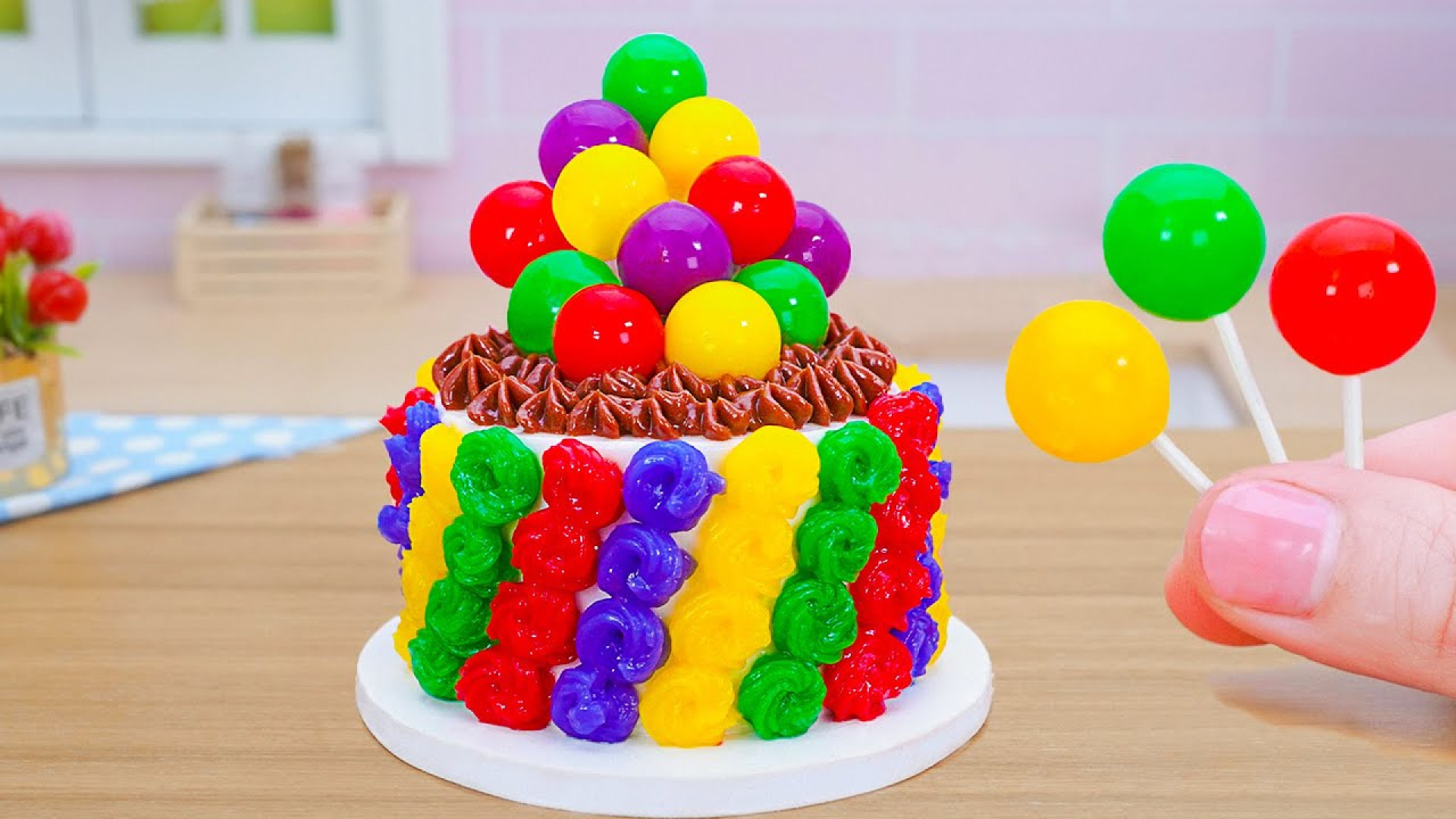 Rainbow Lollipop CakeAwesome Miniature Fruits Jelly Chocolate Cake Decoratin