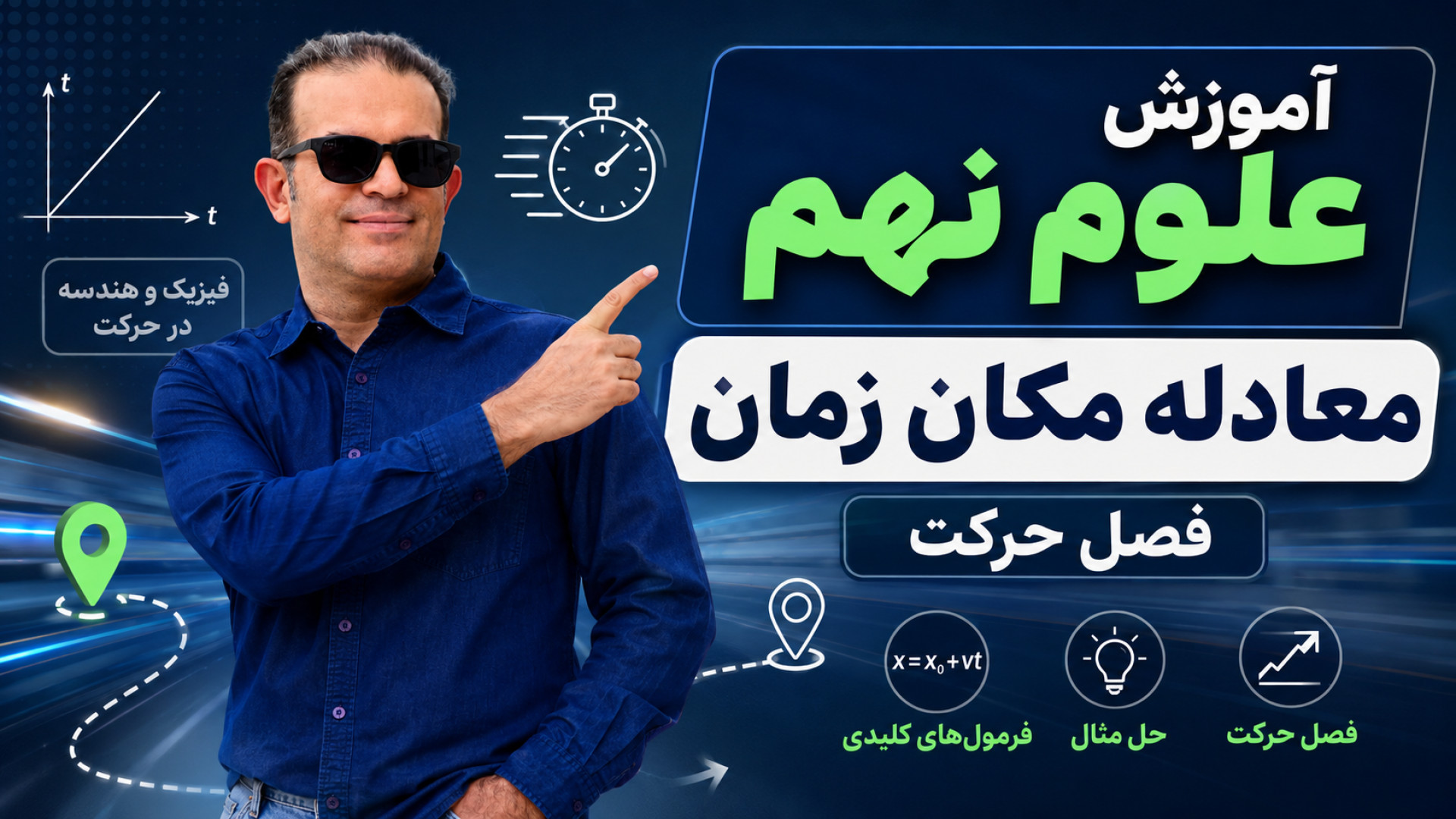 آموزش علوم نهم معادله مکان زمان فصل حرکت استاد محزون