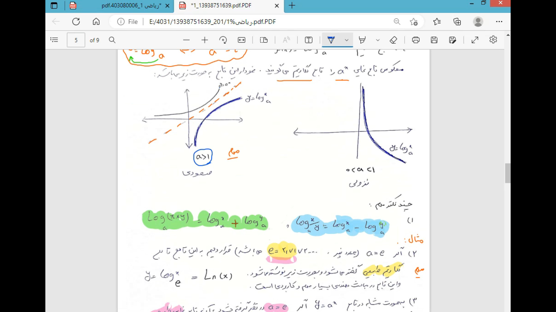 ریاضی یک کارشناسی،جلسه اول توابع نمایی و لگاریتم دکتر مهدی اشرفی بافقی