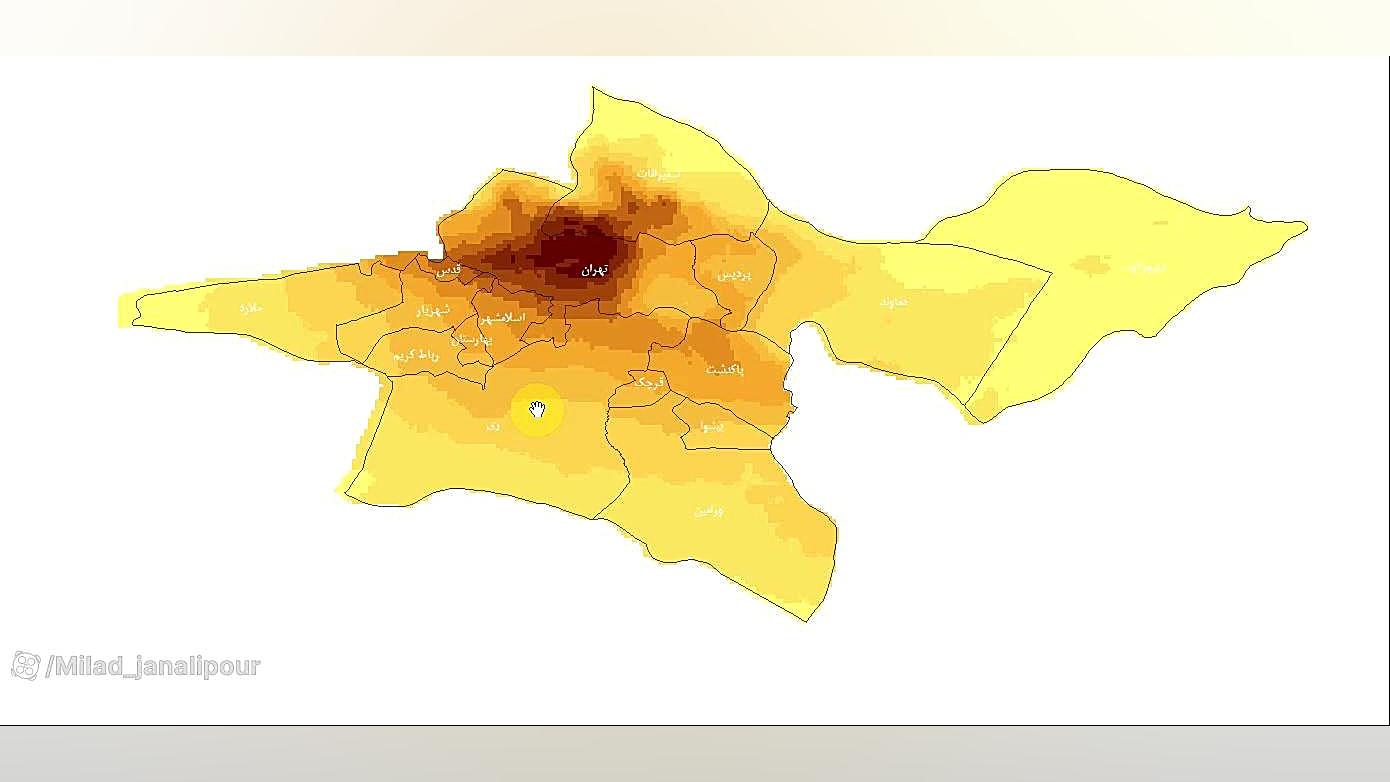 پراکندگی NO2 در استان تهران در ماه 12 سال 2024 از محصولات سنتینل 5p پزشکی فضاپویا