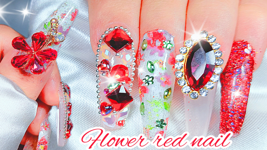 کاشت ناخن با دیزاین برجسته گل طرز استفاده از فویل ناخن طرح گل