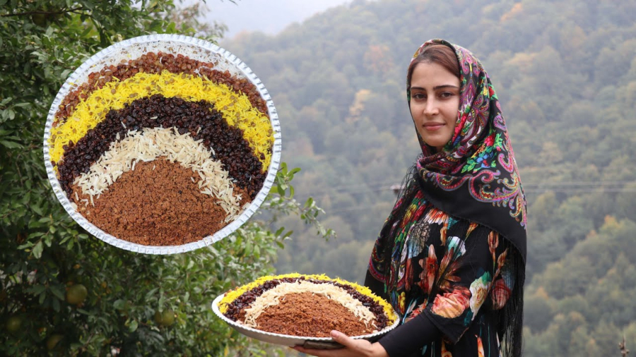 پخت عدس پلو با دست پخت مادر بزرگ در روستا