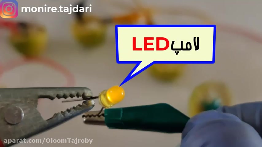 آزمایش کنید صفحه 19_علوم هشتم_فصل 2_روشن شدن لامپ LED با استفاده از باتری لیمویی ارتودنسی